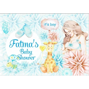 Mavi Zürafa Temalı Baby Shower Afişi 100x150 Cm