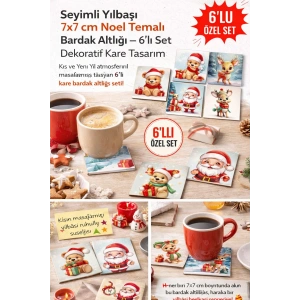 Sevimli Yılbaşı 7x7 – 6’lı Set Dekoratif Kare Tasarım