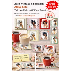 Zarif Vintage 7x7 – 6’lı Set Dekoratif Kare Tasarım