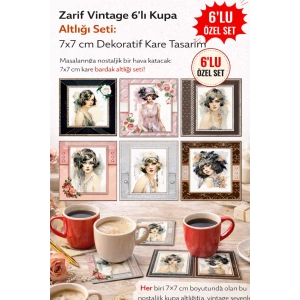 Zarif Vintage 7x7 – 6’lı Set Dekoratif Kare Tasarım