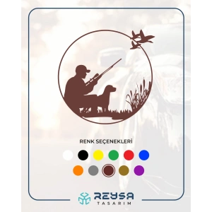 Avcı ve Av köpeği Sticker 17x17 Cm Kahverengi