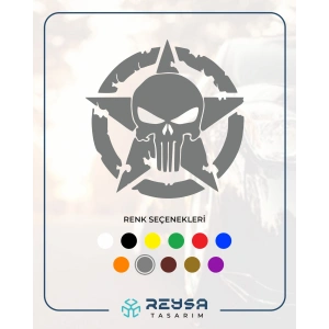 Yıldız Punisher Kurukafa Sticker 17x17 Cm Gri