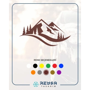 Dağ ve Ağaçlar Sticker17x17 Cm Kahverengi