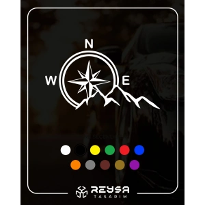 Dağ ve Pusula Stciker 17x17 Cm Beyaz