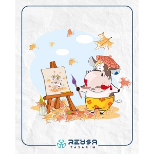 Sonbahar Resim Çizen İnek Sticker