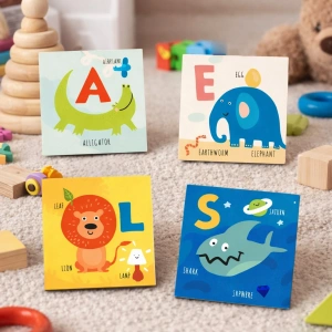 İngilizce Alfabe Poster Seti – Çocuk Odası Eğitici Duvar Tablosu (Sevimli Hayvan ve Nesne Figürlü)