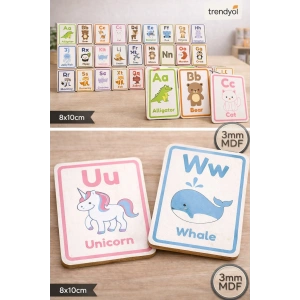 Ahşap Alfabe Kartları – İngilizce Harfler ve Hayvan Figürleri Eğitici Set (A-Z)