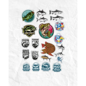 Balık Balıkçı Sticker Set 17 Parça Telefon, Tablet, Defter, Laptop Sticker