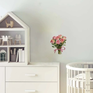 Açık Pembe Gül Buketi Duvar Stickerı