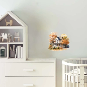 Ağaçlarla Çevrili Sonbahar Evi Duvar Stickerı