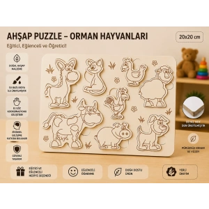 Ahşap Puzzle - Orman ve Çiftlik Dostları: Eğitici Zeka Oyunu (20x20 cm)