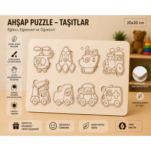 Ahşap Puzzle - Taşıtlar: Eğitici ve Öğretici Okul Öncesi Zeka Oyunu (30x20 cm)