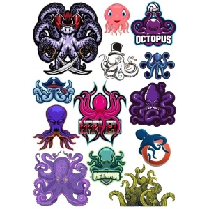 Ahtapot Sticker Set-4 12 Parça Telefon, Tablet, Defter, Laptop Sticker