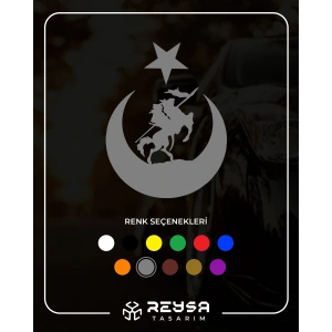 Akıncı ve Ay Yıldız Türk Bayrağı Araba Sticker 17x17 Cm Gri
