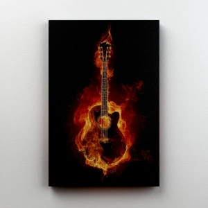 Alevli Gitar Kanvas Tablo