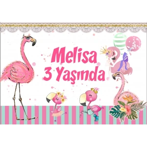 Flamingo Temalı Doğum Günü Afişi 70X100 cm
