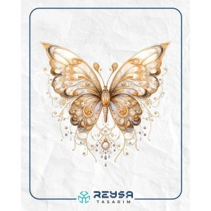 Altın Dantel Desenli Kelebek Duvar Stickerı