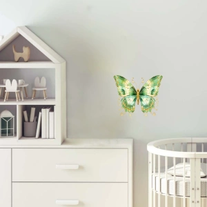 Altın İşlemeli Yeşil Kelebek Duvar Stickerı
