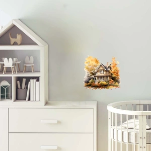 Altın Sarısı Ağaçlı Sonbahar Evi Duvar Stickerı