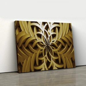 Altın Sarısı Geometrik Çiçek Deseni 3D Soyut Kanvas Tabl