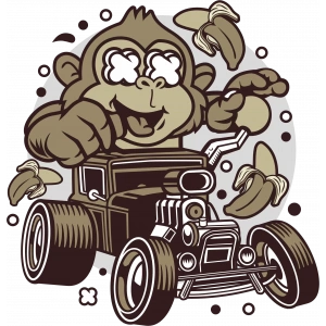 Araba Süren Maymun Sticker 10x10 cmRenkli Sticker