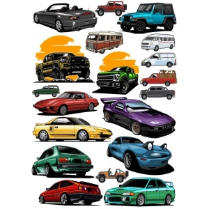 Arabalar Sticker Set 18 Parça Telefon, Tablet, Defter, Laptop Sticker