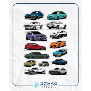 Arabalar Sticker Set 7 15 Parça Telefon, Tablet, Defter, Laptop Sticker