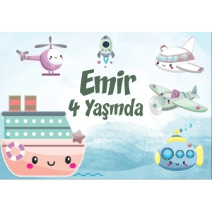 Araçlar Temalı Doğum Günü Afişi 70X100 cm