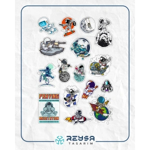 Astronot Sticker Set 11 17 Parça Telefon, Tablet, Defter, Laptop Sticker