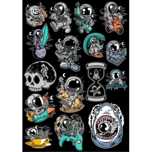 Astronot Sticker Set 12 16 Parça Telefon, Tablet, Defter, Laptop Sticker