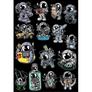 Astronot Sticker Set 14 16 Parça Telefon, Tablet, Defter, Laptop Sticker