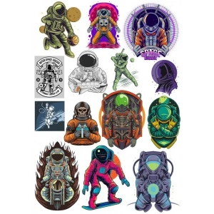 Astronot Stikcer Set-4 12 Parça Telefon, Tablet, Defter, Laptop Sticker