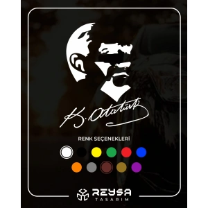 Atatürk Silüet ve İmza Sticker 17x17 Cm Beyaz