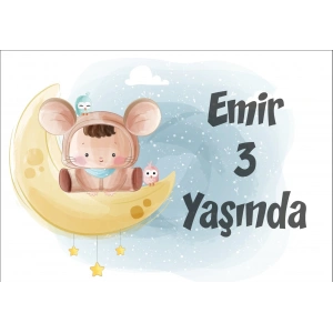 Ay ve Çocuk Temalı Doğum Günü Afişi 70X100 cm