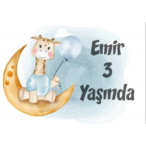 Ay ve Zürafa Temalı Doğum Günü Afişi 35X50 cm