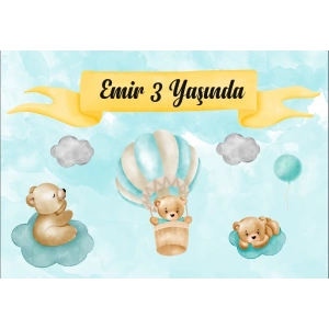 Balon ve Hayvanlar Temalı Doğum Günü Afişi 70X100 cm