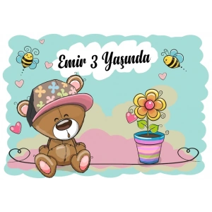 Ayıcık ve Arılar Temalı Doğum Günü Afişi 70X100 cm