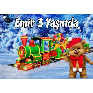 Ayıcık ve Tren Teamlı Doğum Günü Afişi 35X50 cm