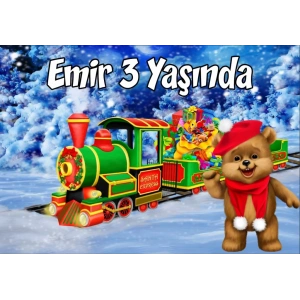 Ayıcık ve Tren Teamlı Doğum Günü Afişi 50X70 cm