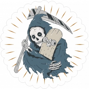 Azrail ve Kaykay Sticker 10x10 cmRenkli Sticker