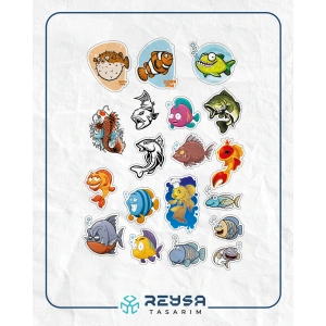 Balık Stikcer Set-1 15 Parça Telefon, Tablet, Defter, Laptop Sticker
