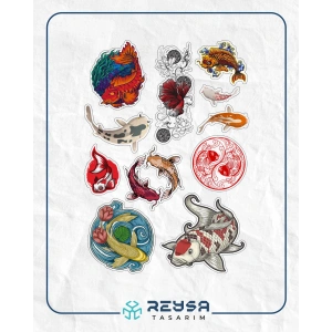 Balık Stikcer Set-2 13 Parça Telefon, Tablet, Defter, Laptop Sticker