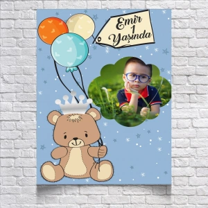 Balon ve Ayıcıklı Doğm Günü Afişi 70X100 cm