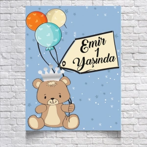 Balon ve Ayıcıklı Doğm Günü Afişi 70X100 cm