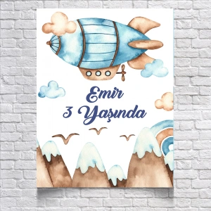 Balon Zeplin Temalı Doğum Günü Afişi 70X100 cm