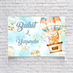 Balondaki Sevimli Hayvanlar Temalı Doğum Günü Afişi 70x100 Cm