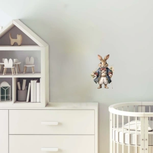 Bastonlu ve Çiçekli Tavşan Duvar Stickerı