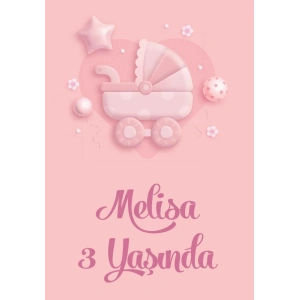 bebek arabası temalı doğum günü afişi 70X100 cm