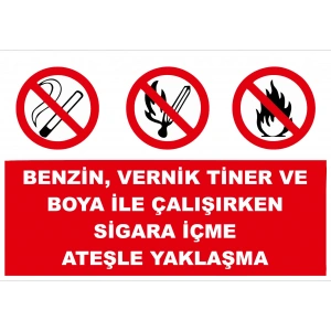 Benzin, Vernik, Tiner ve Boya İle Çalışırken Sigara İçme Sticker 20X28 Cm