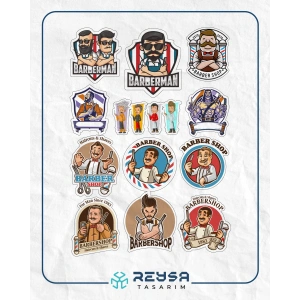 Berber Kuaför Sticker Set-1 15 Parça Telefon, Tablet, Defter, Laptop Sticker